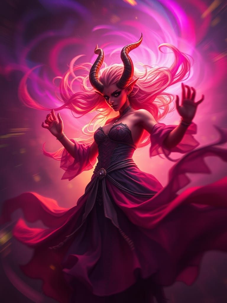 Ethereal Tiefling Demon Woman in a Mystical Vortex