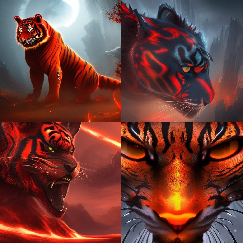 Fiery-Eyed Red Tiger Fantasy Concept Art