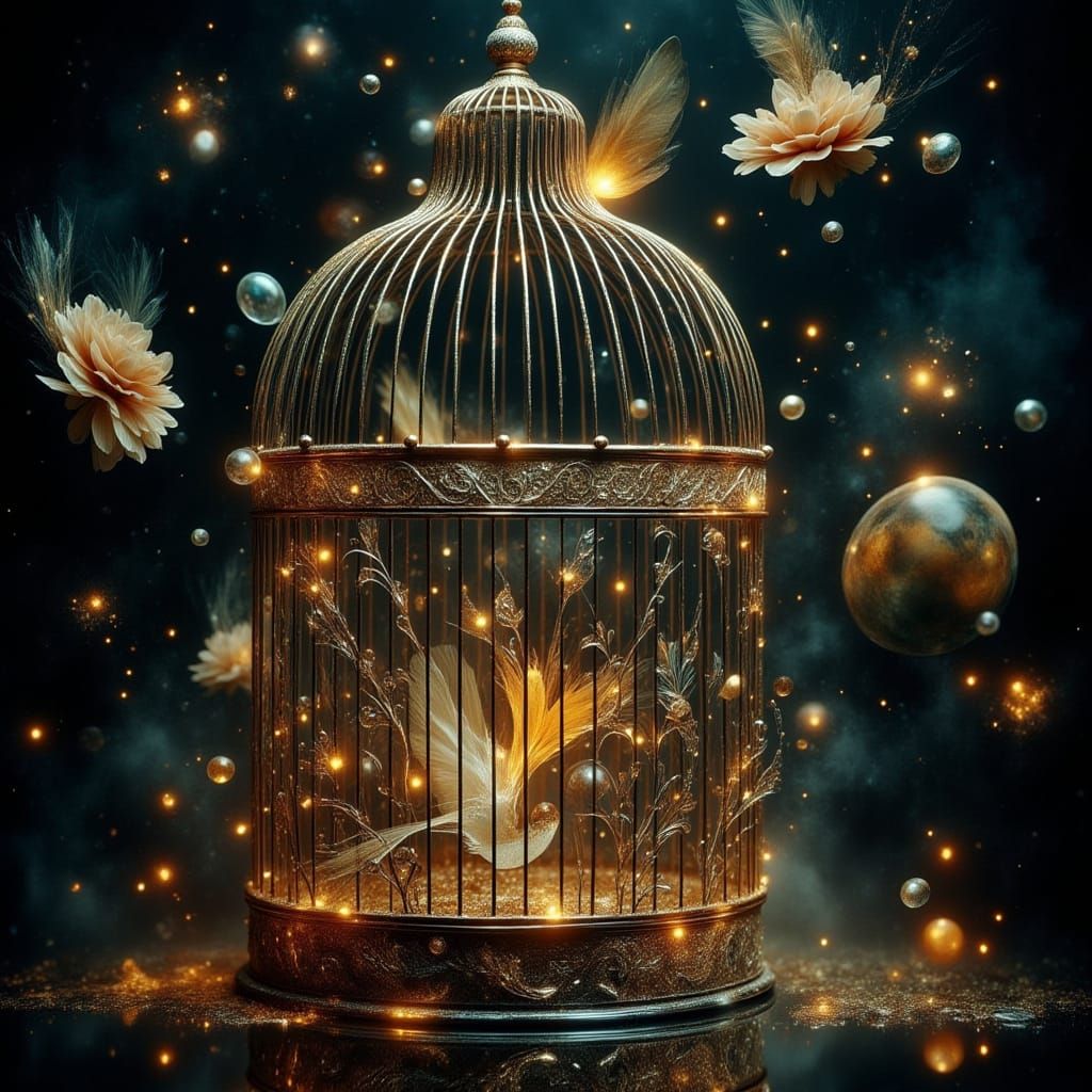Antique Bird Cage: Hyperrealistic Fine Art Portrait