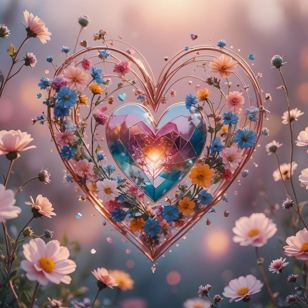Surreal Multi-Colored Heart in Dreamy Pastel Mist