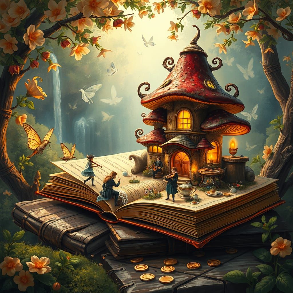 Whimsical Fantasy Scene in Impressionist Style