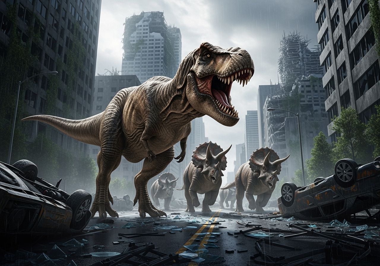 Tyrannosaurus Rex in Derelict Cityscape