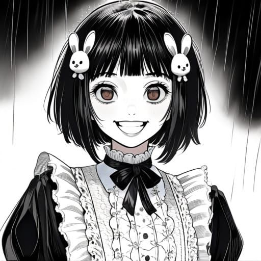 Wednesday Addams Inspired Manga Character in Rain