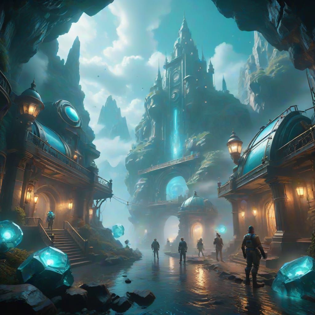 Steampunk Adventurers Discover Turquoise Crystal Chamber