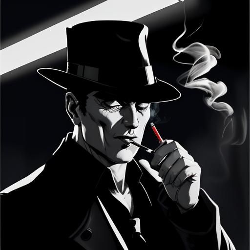 Detective Smoking at Night in Film Noir Style