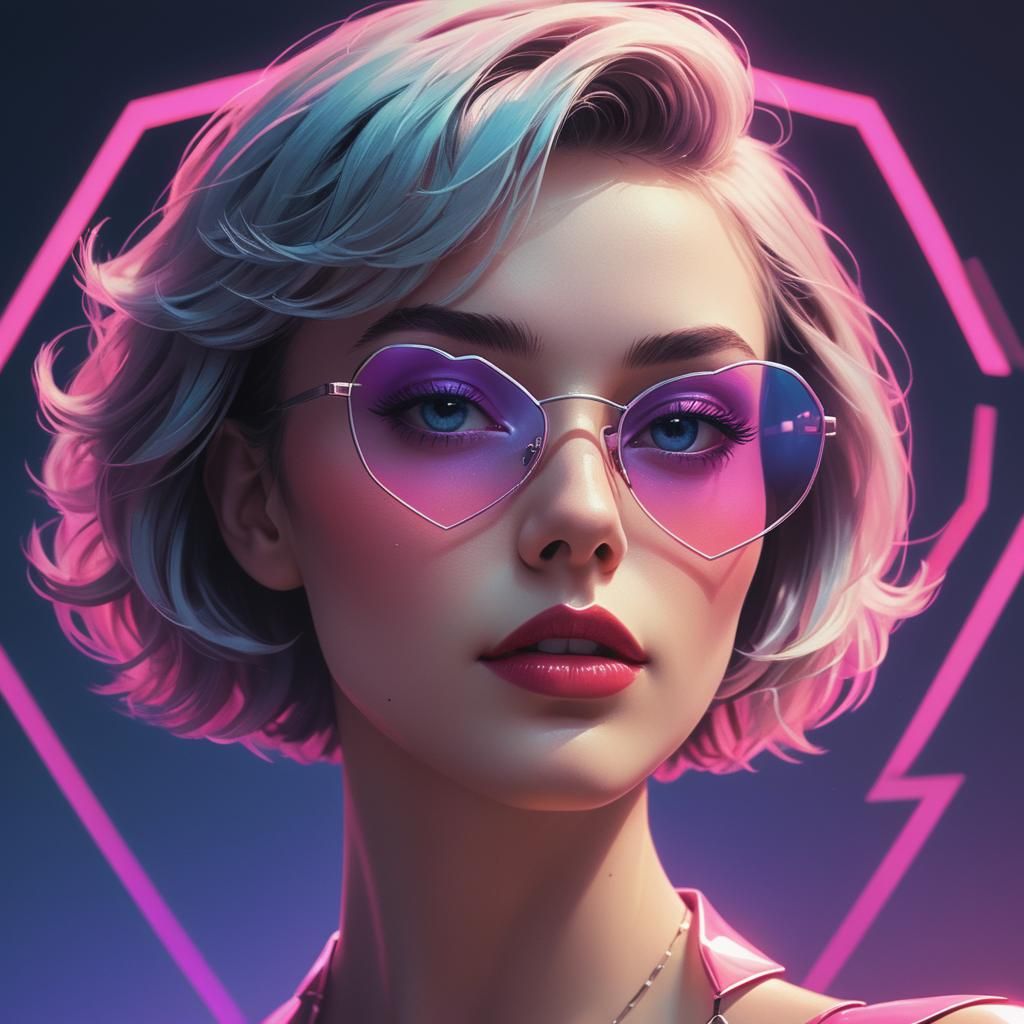 Synthwave Portrait of Woman with Hexagonal Effect