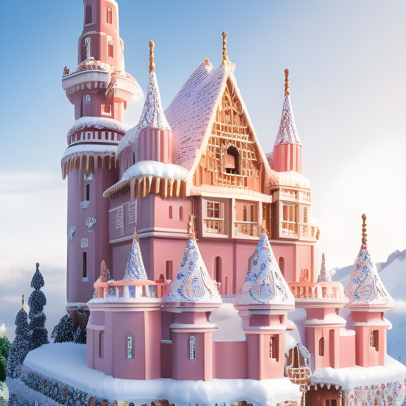 Epic Gingerbread Castle on Snowy Mountain