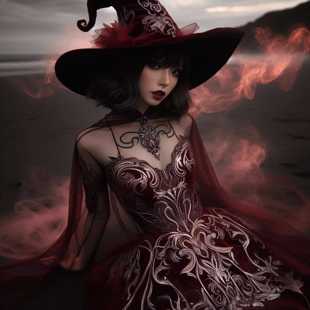 Gothic Witch on Black Sand Beach