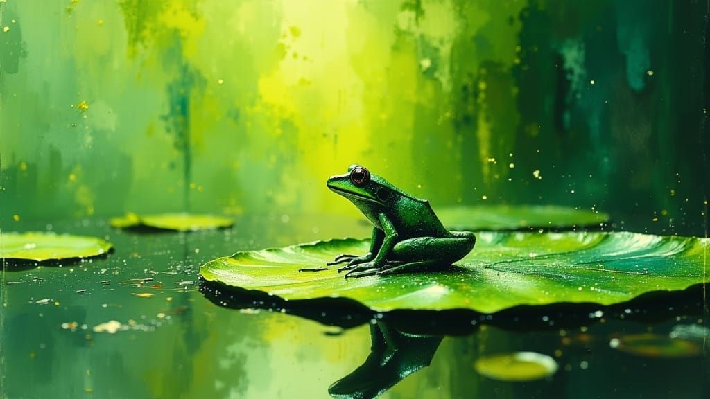 Mossy Bog Frog in Dramatic Oil Paint Style