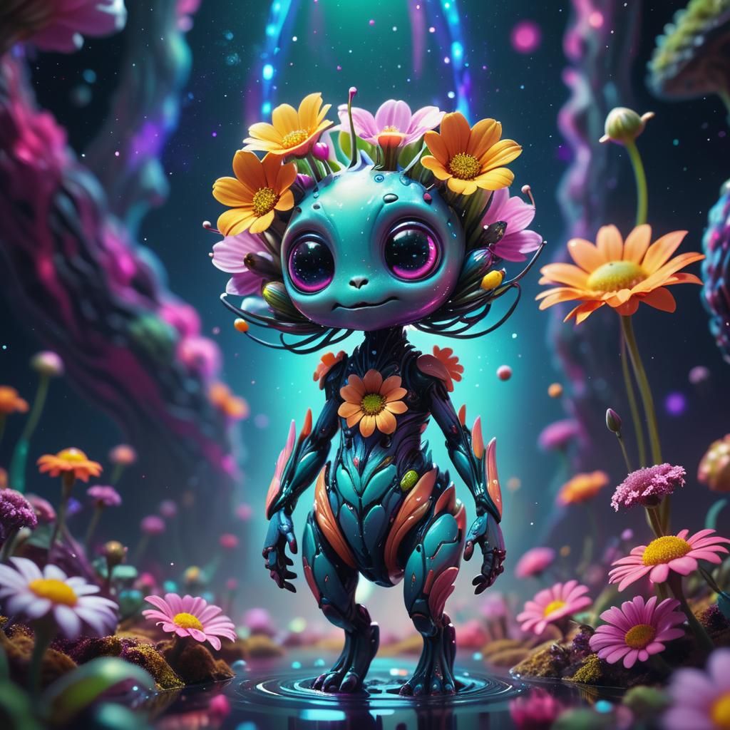 Vibrant Flower Creature in Cosmic Bloom