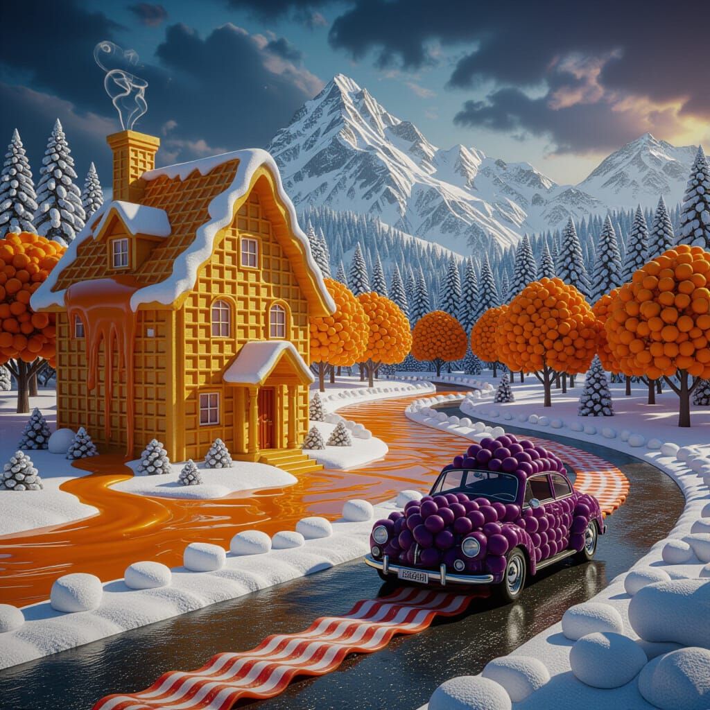 Whimsical Waffle House with Syrup Waterfall