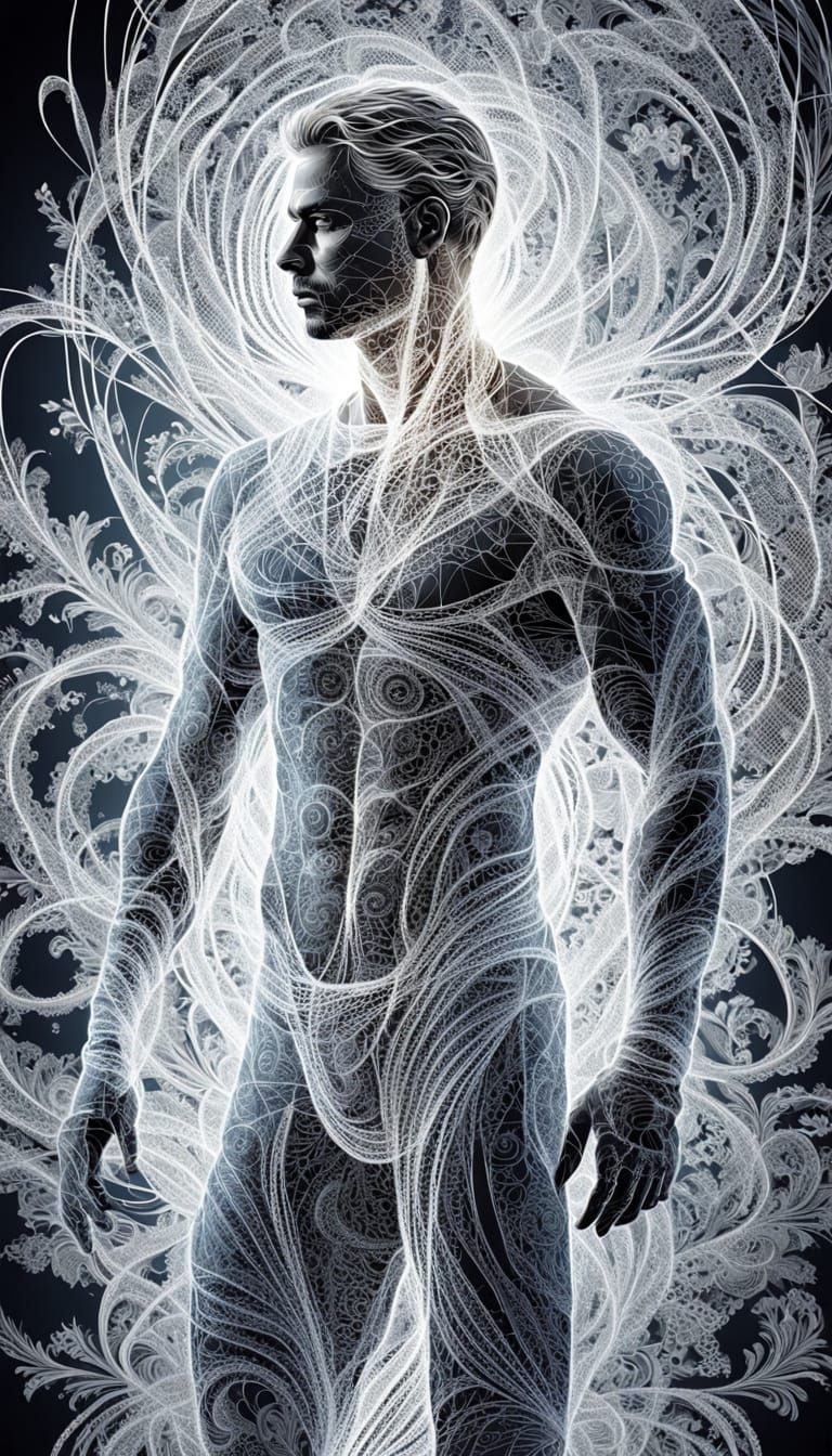 Vector Art of a Young Man with White Threads and Radiance