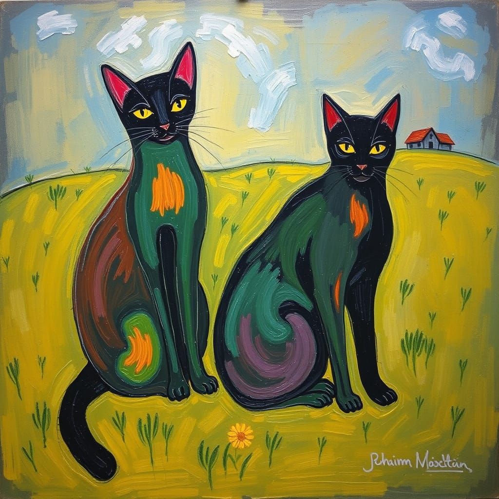 Rainbow Cats in Expressionist Style