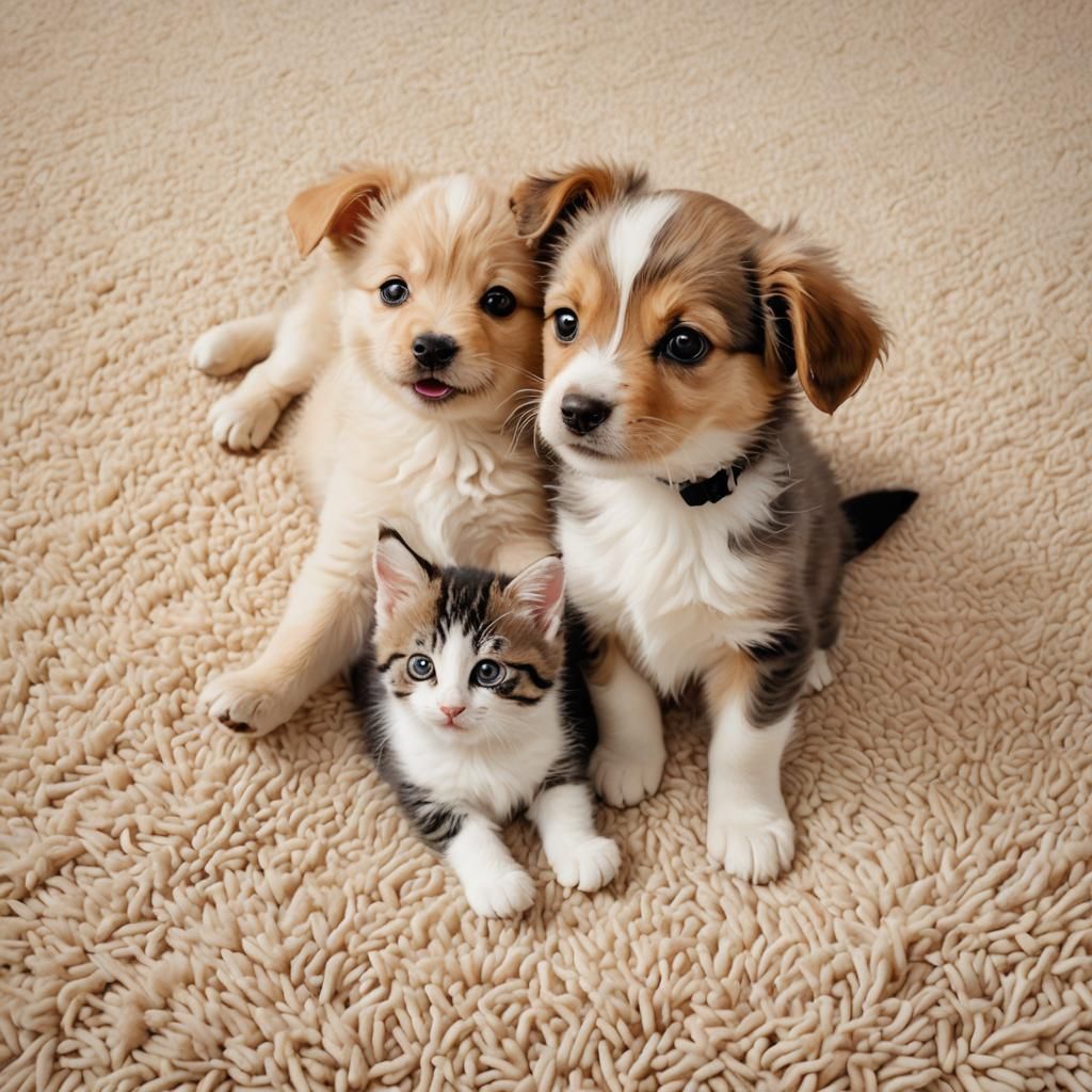 Puppy and Kitten Play: Whimsical Digital Art