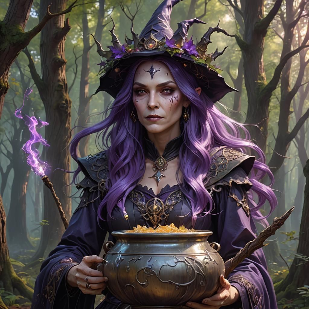 Gothic Witch Portrait in Fractal Art Style