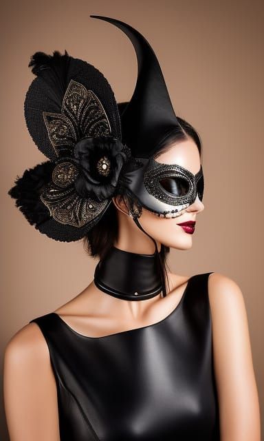 Woman in Engraved Leather Mask: Photorealistic Studio Portra...