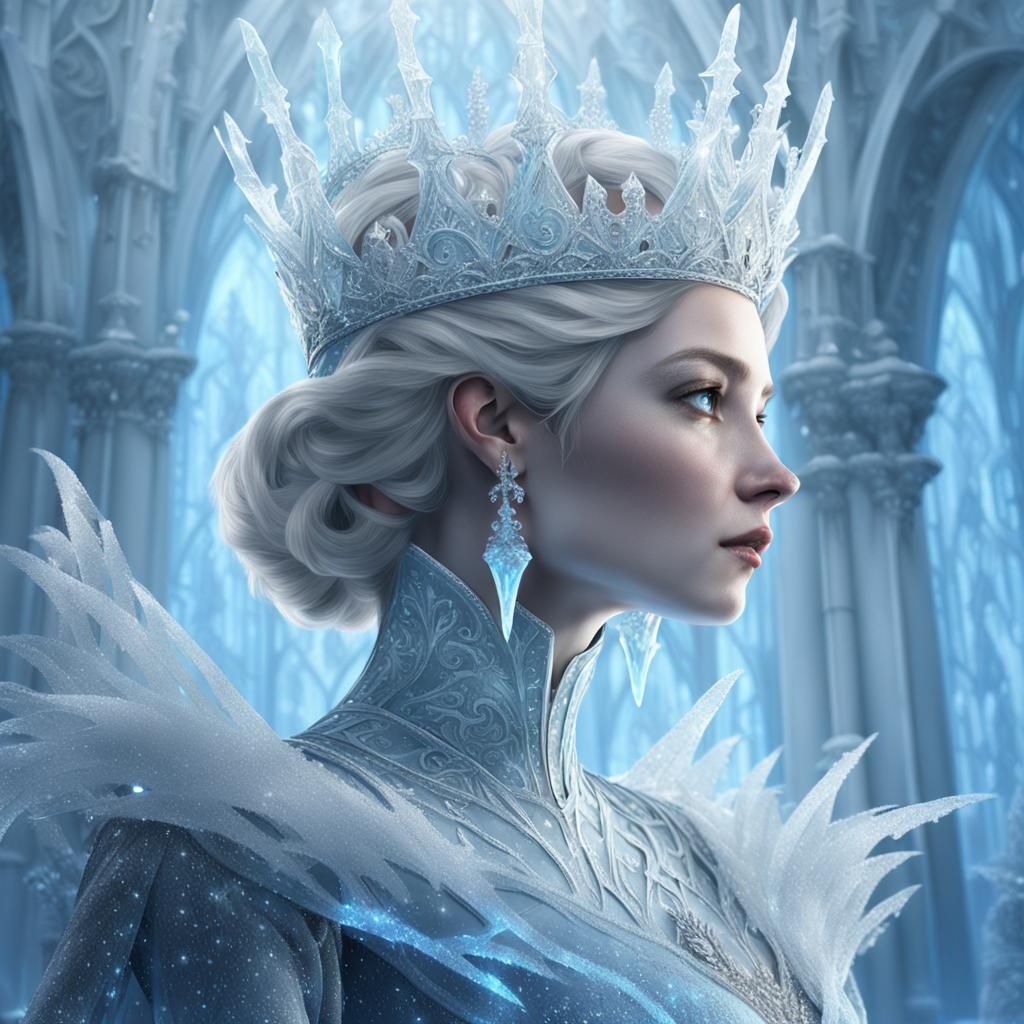 Icy Queen Portrait in Crystalline Digital Art
