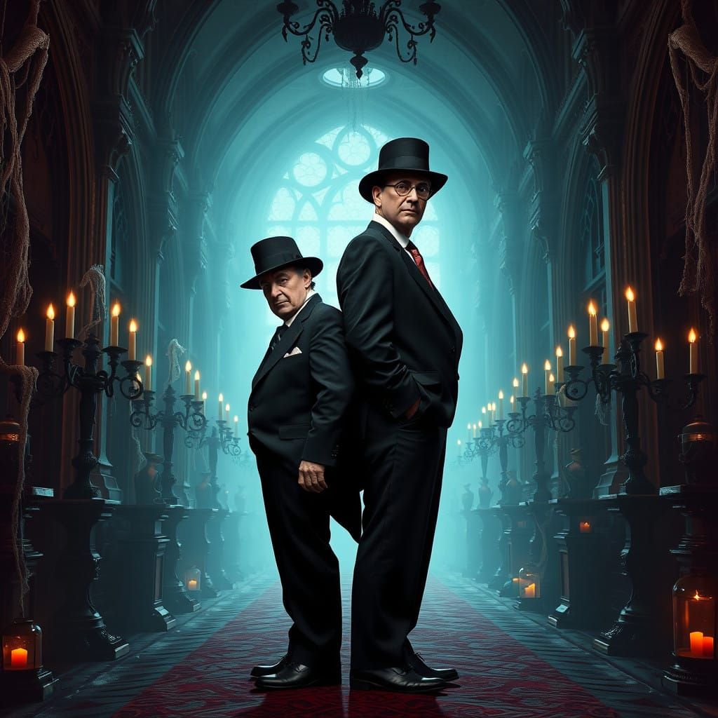 Comedic Duo Confronts Dark Lord in Gothic Castle