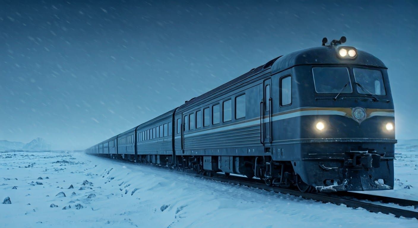 Snow Train Journey Through Frozen Wasteland