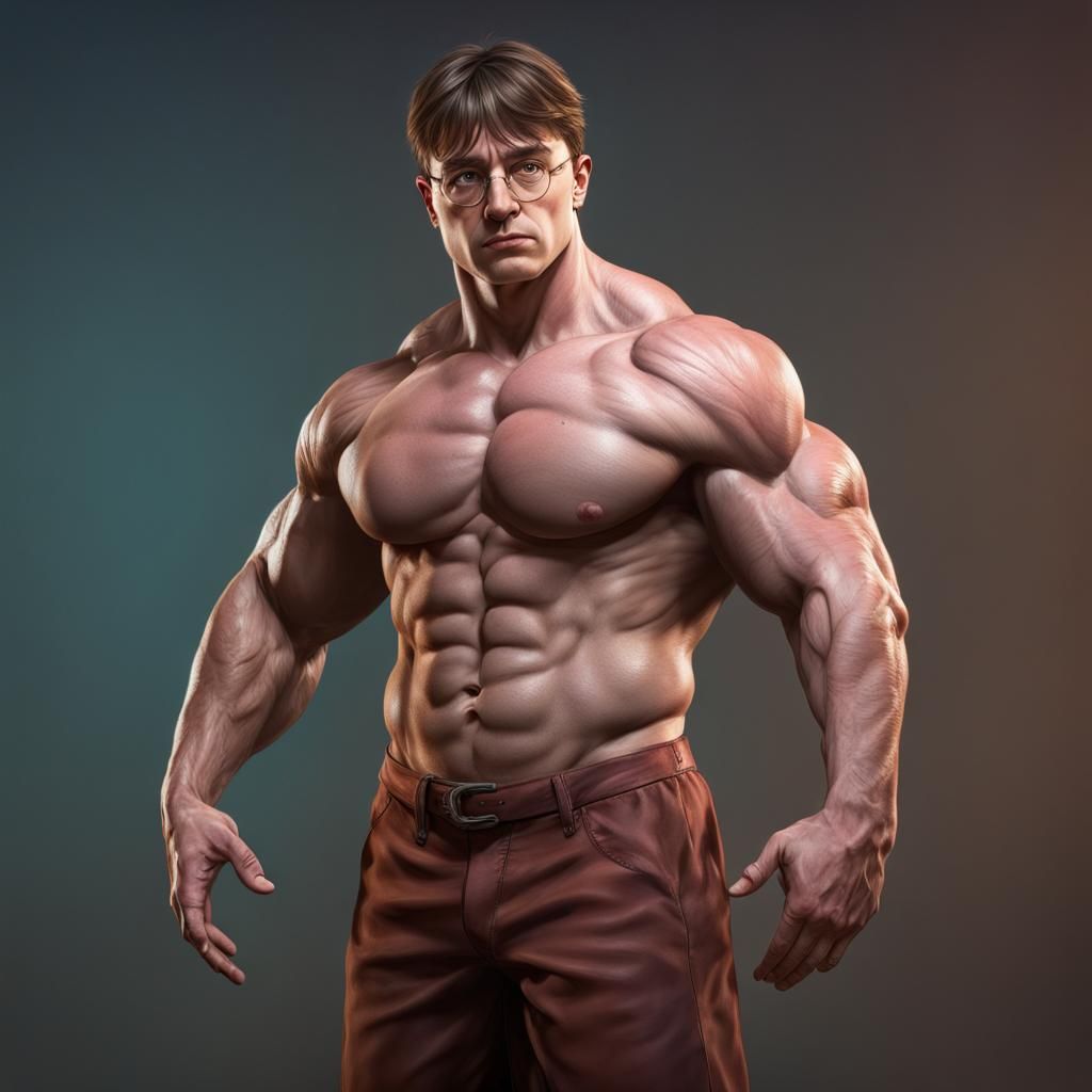 Hyperrealistic Bodybuilder Harry Potter Splash Art
