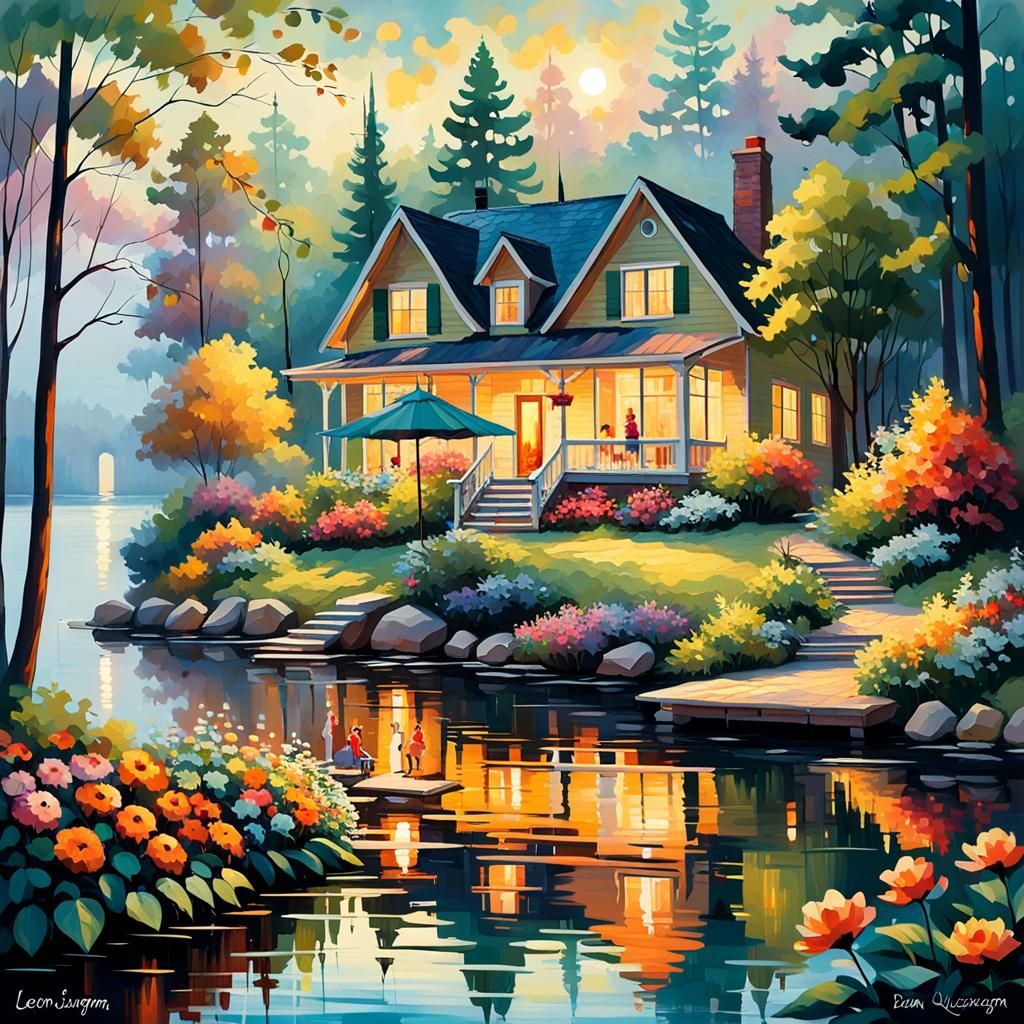 Splendid aniame style portrait of a beautiful cottage by the...