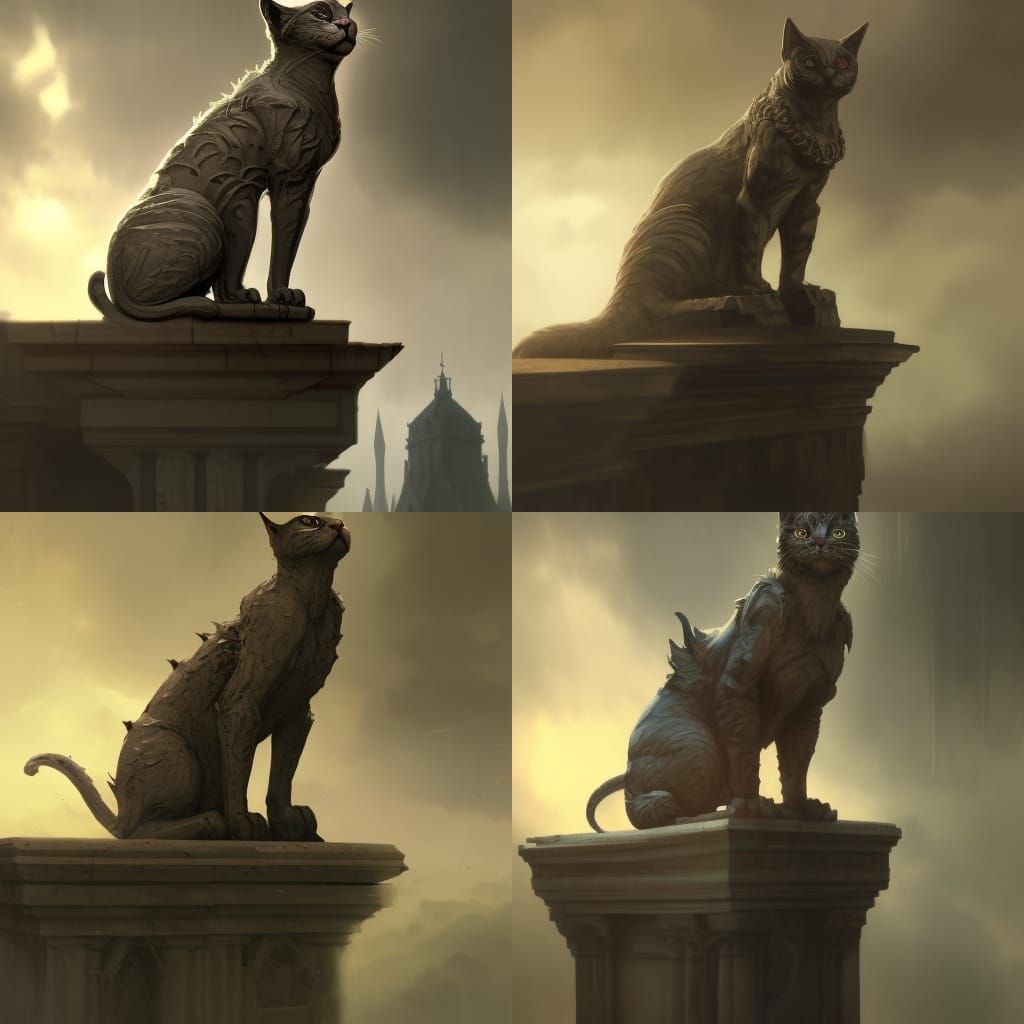 Winged Cat Gargoyle in Dark Fantasy Style