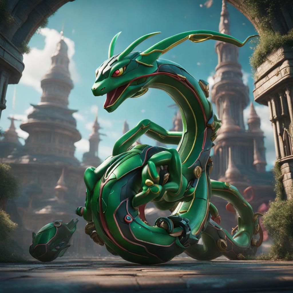 Detailed Rayquaza Painting: Fantasy Concept Art