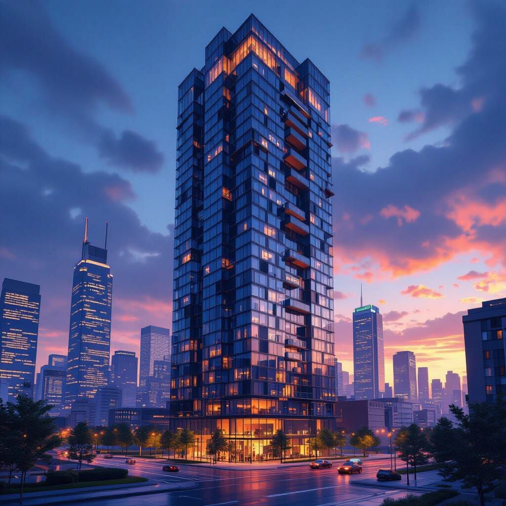 Sleek Downtown Condo Building in Matte Painting Style