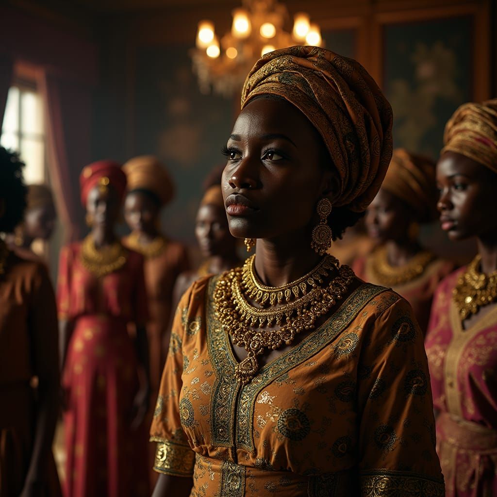 Crying African Princess in Opulent Chamber, Cinematic Still