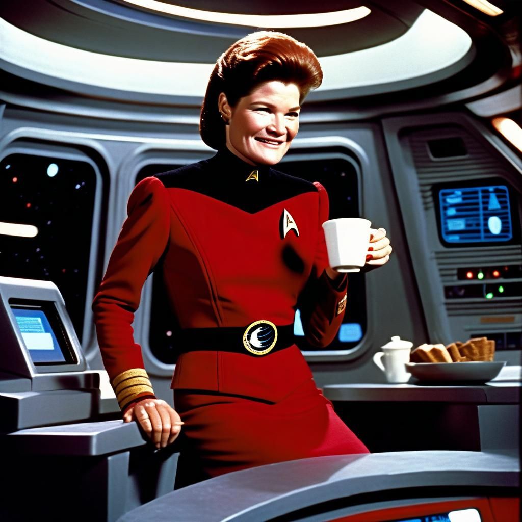 Captain Janeway Smiling on Starship Voyager