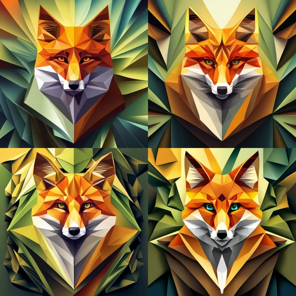 Geometric Fox Portrait in Cubist Art Deco Style
