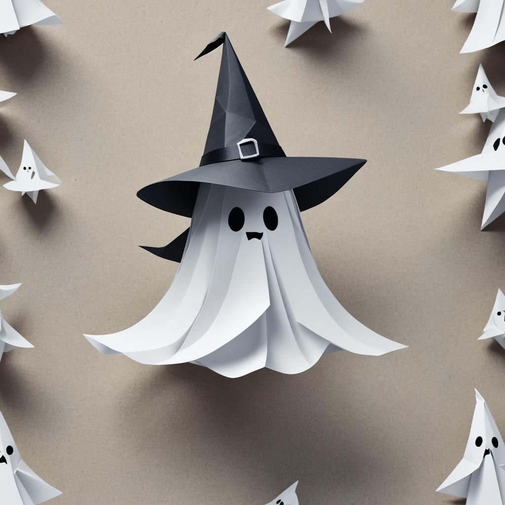 Cute Cartoon Ghost in Origami Style