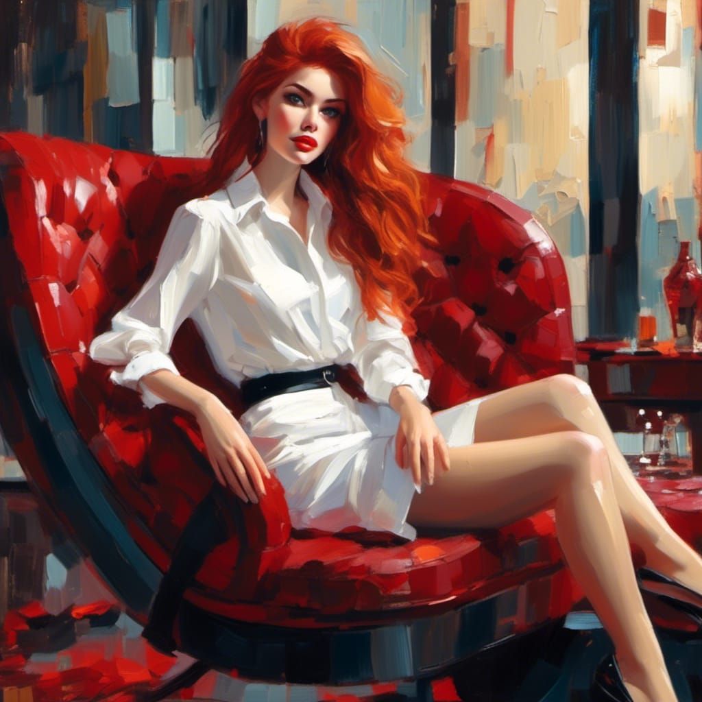 Ravishing Redhead in Lounge Chair: Digital Portrait