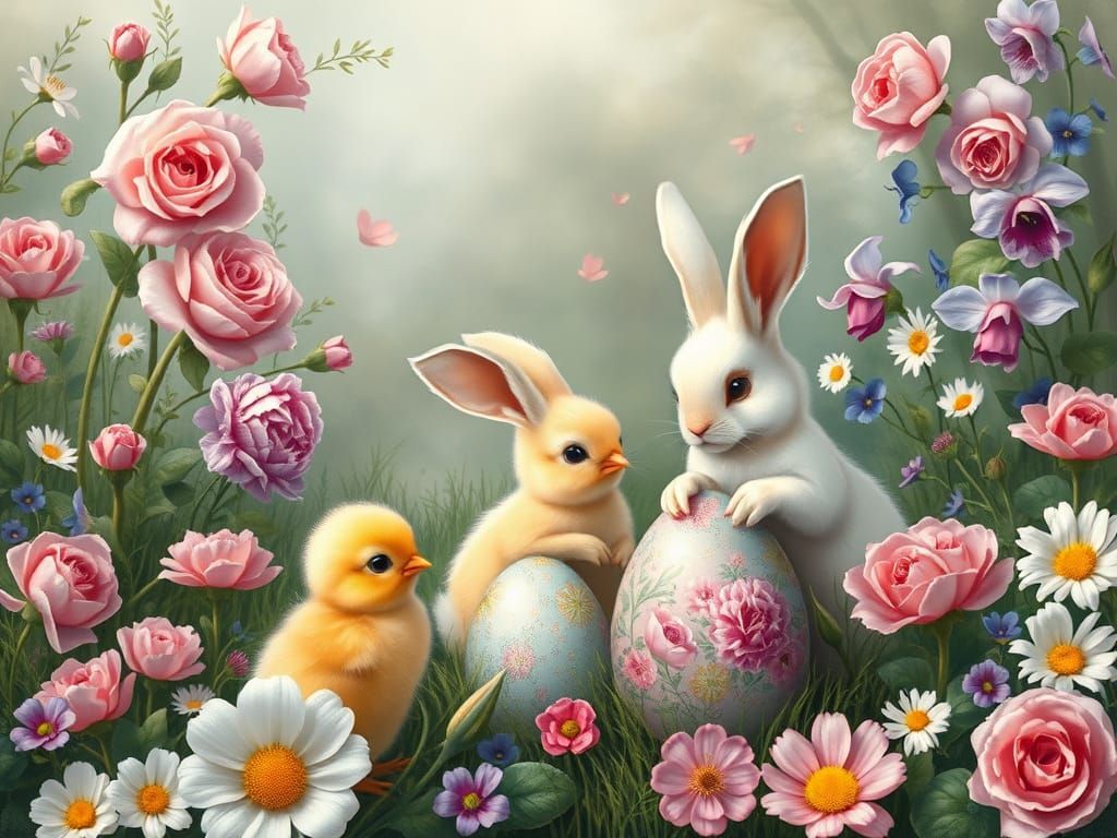 Whimsical Easter Meadow in Renaissance Style