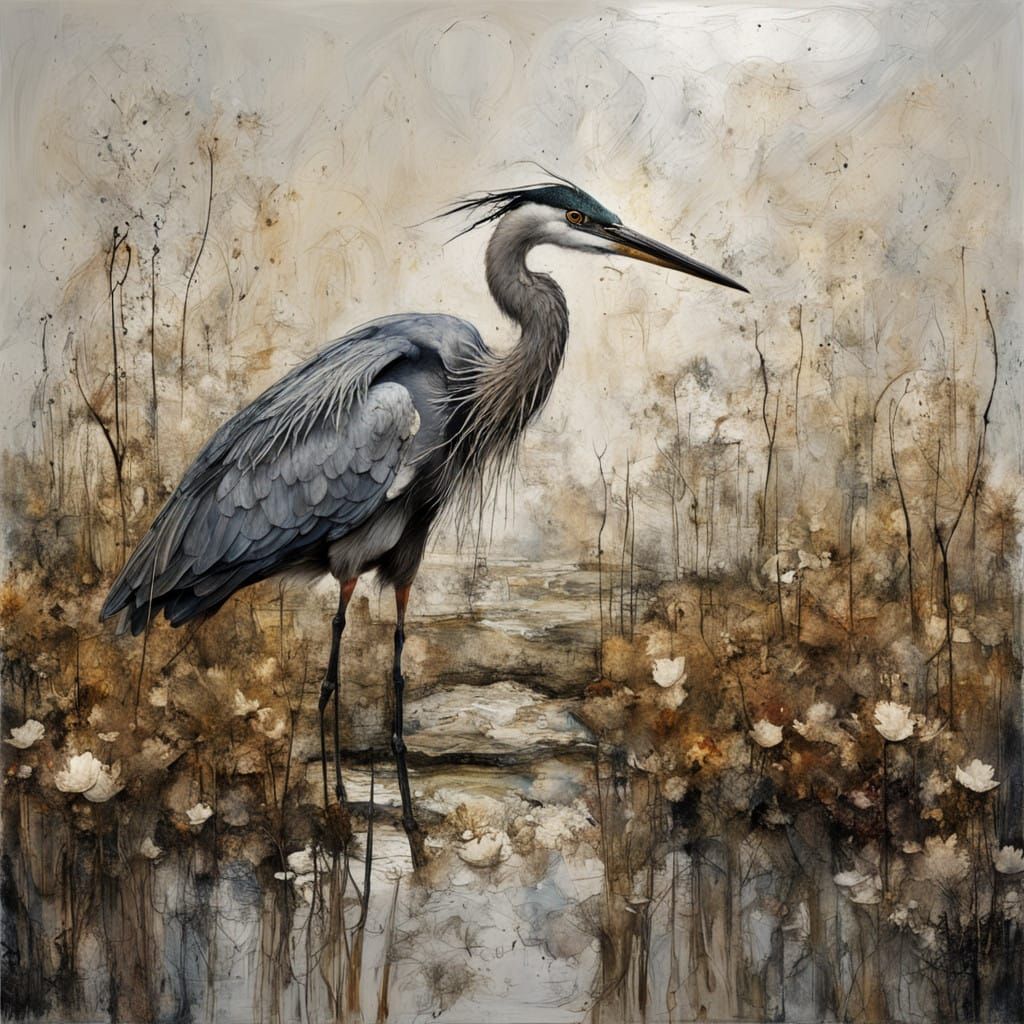 Surreal Sunlit Heron in Vibrant Salt Marsh