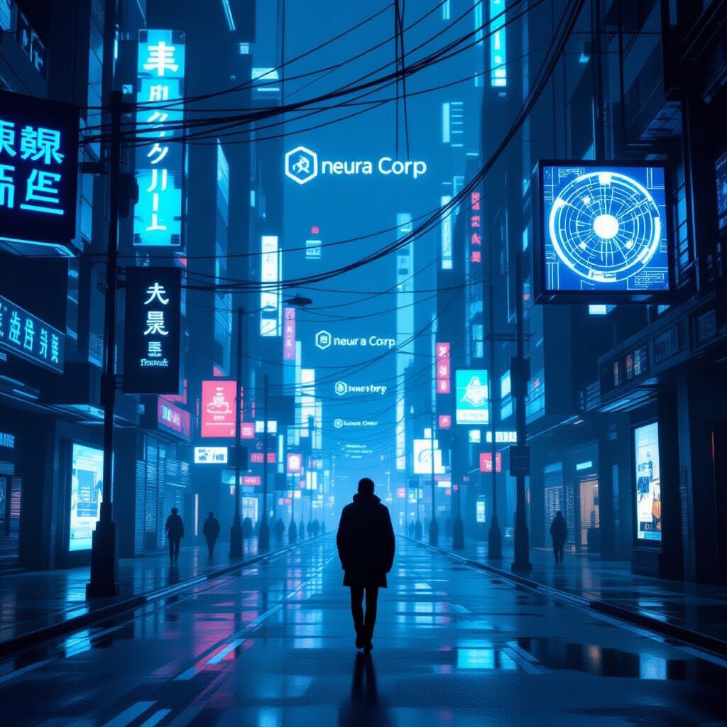 Lone Figure on Futuristic Street in Minimalist Style