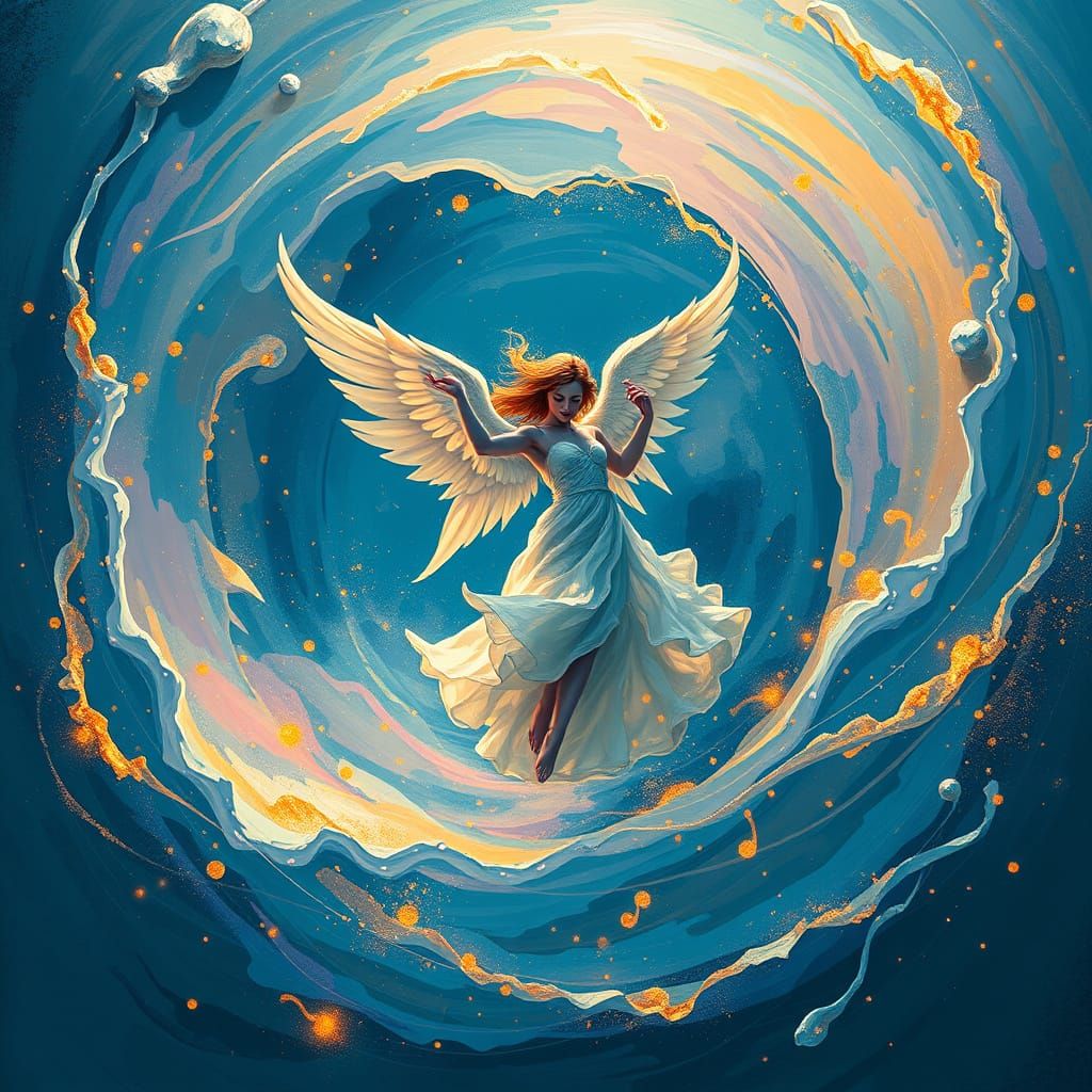 Ethereal Angel Dances in Vibrant Waterspiral
