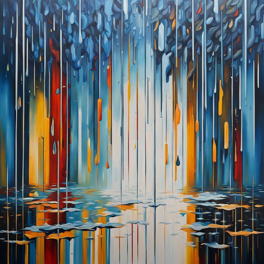 Abstract Rain Scenery: Modern Oil Painting on Canvas