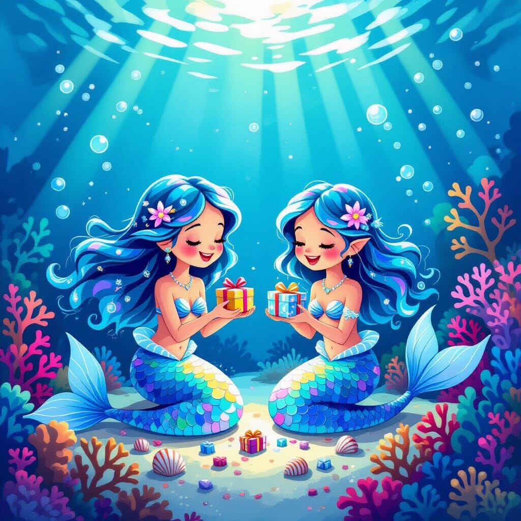 Whimsical Mermaid Family Christmas Celebration on Coral Reef