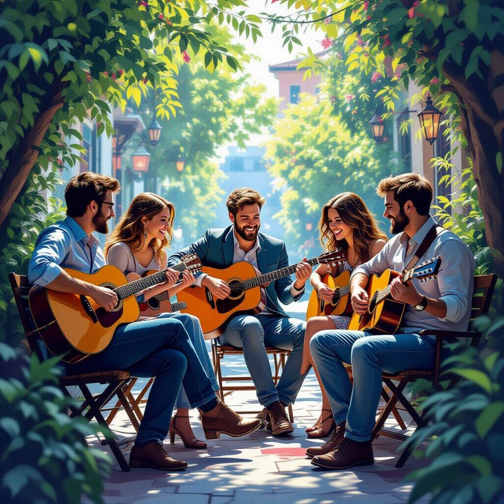 Office Colleagues Jamming on Guitars During Lunch Break