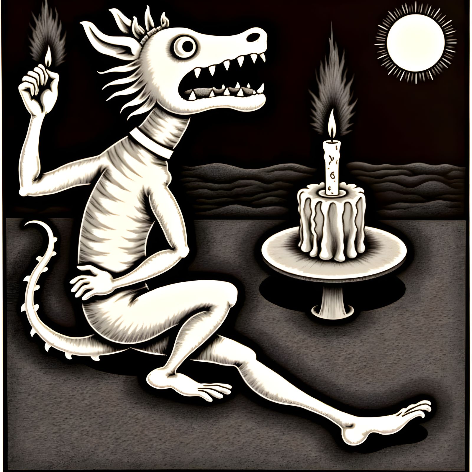 Surreal Candle Dragon in 1930s Cartoon Style