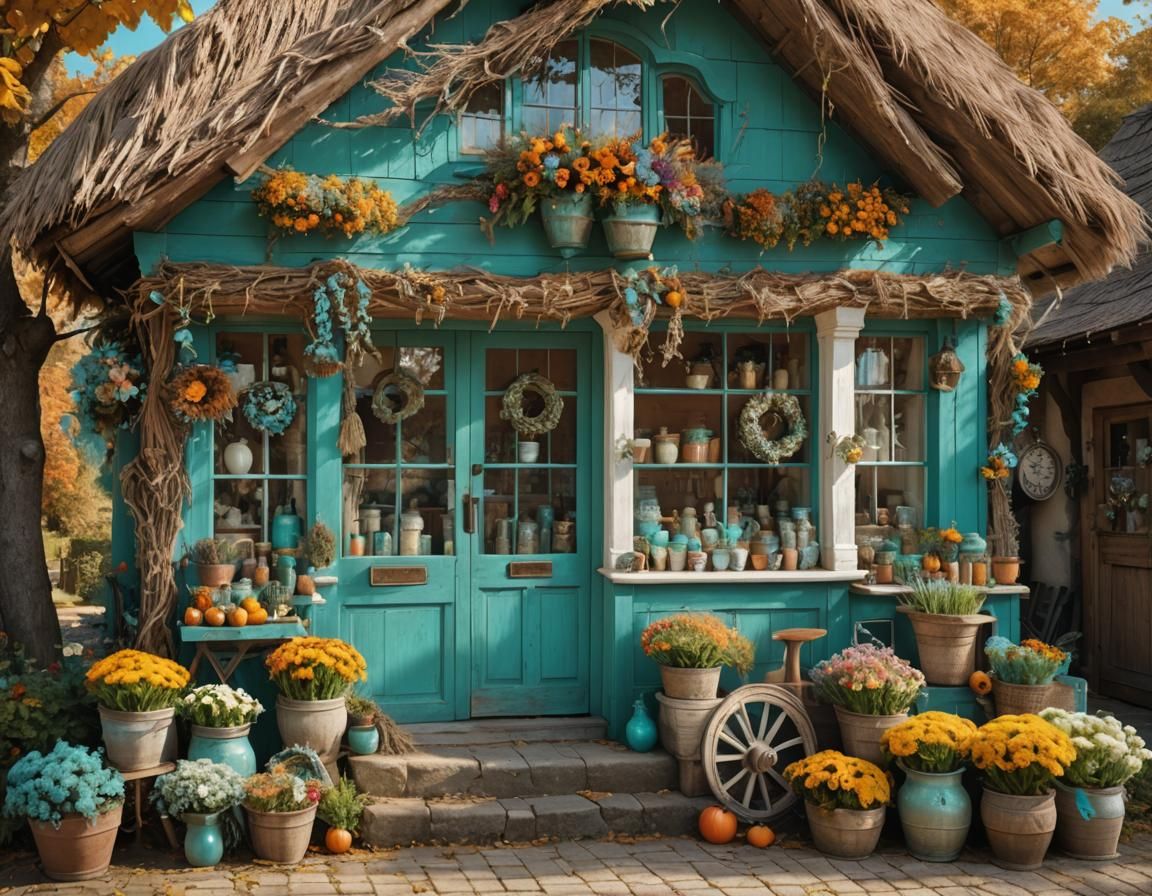 Rustic Apothecary with Autumn Decor in Photorealistic Style