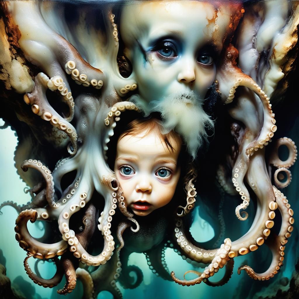 Octopus Obscures Baby Face: High-Quality Photo