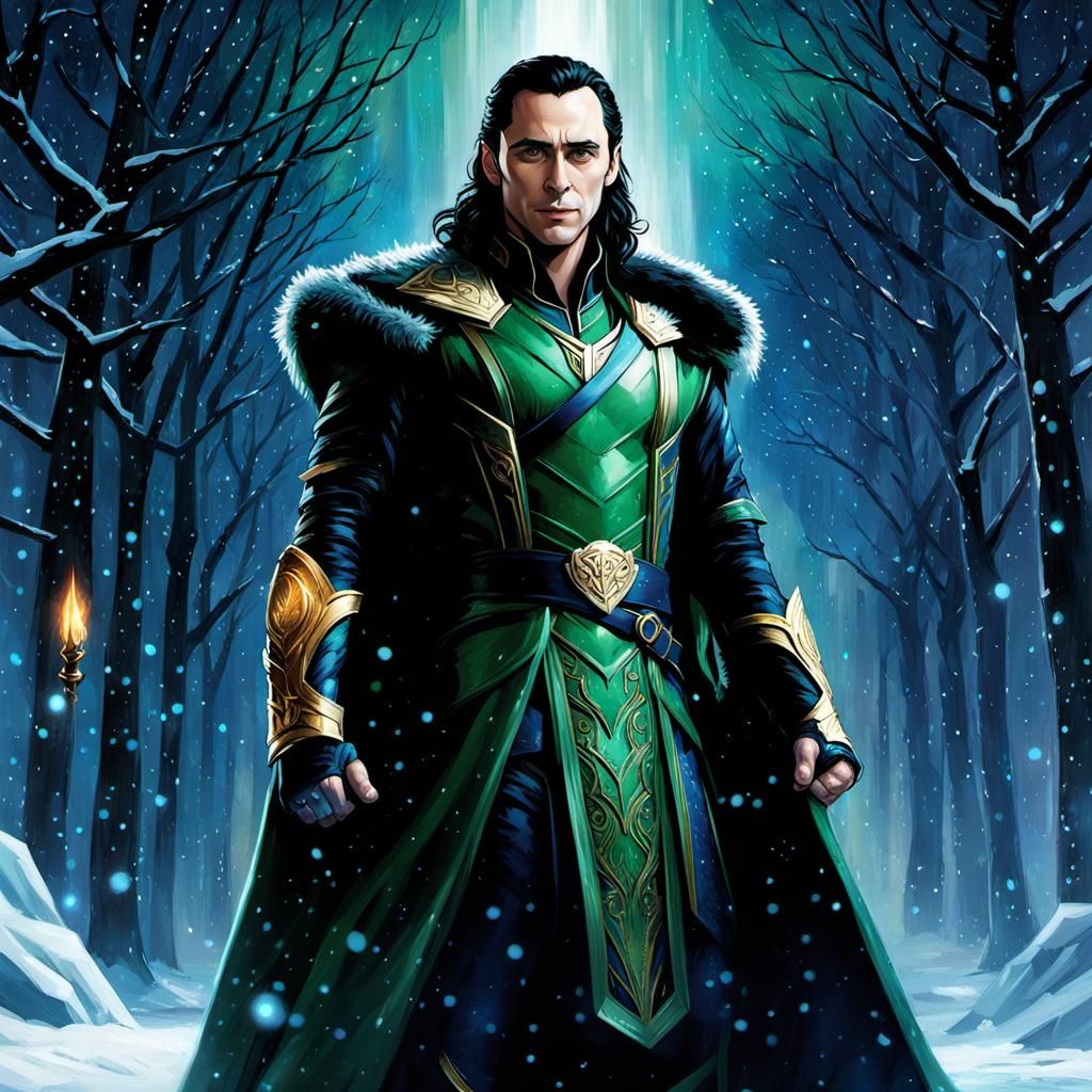 Loki Laufeyson in Snow: Dynamic Digital Art