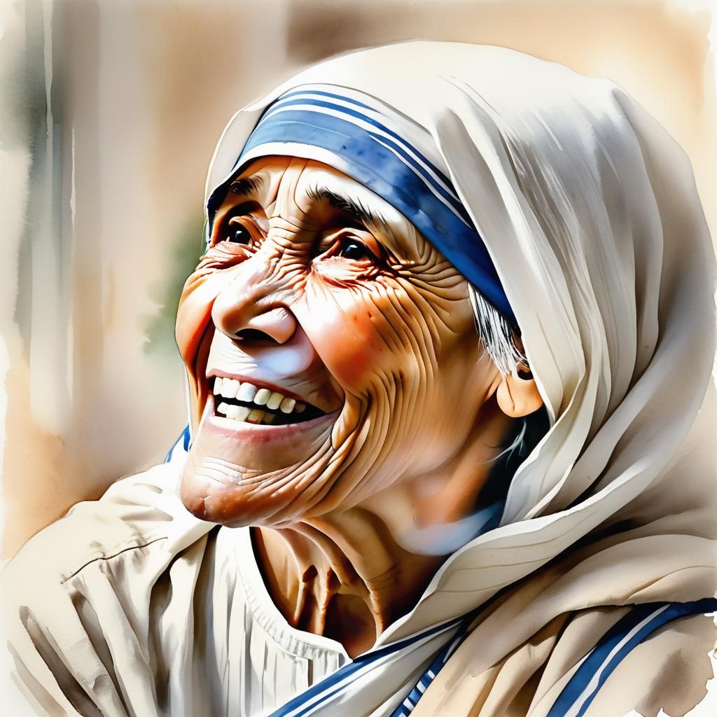 Inspiring Watercolor Portrait of Mother Teresa