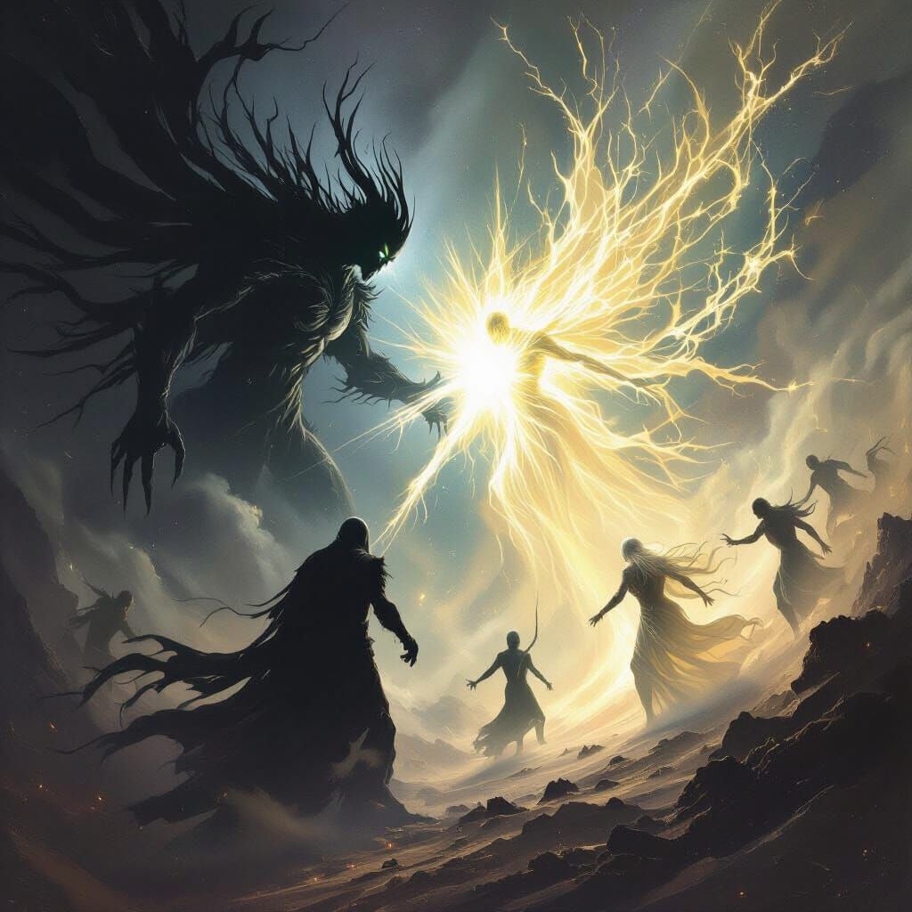 Epic Battle: Shadow Figures vs Radiant Beings