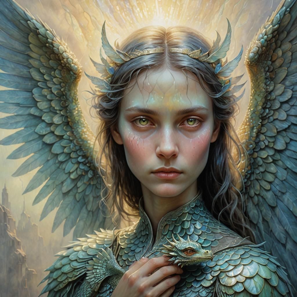 Angel and Dragon in Dreamlike Surrealism