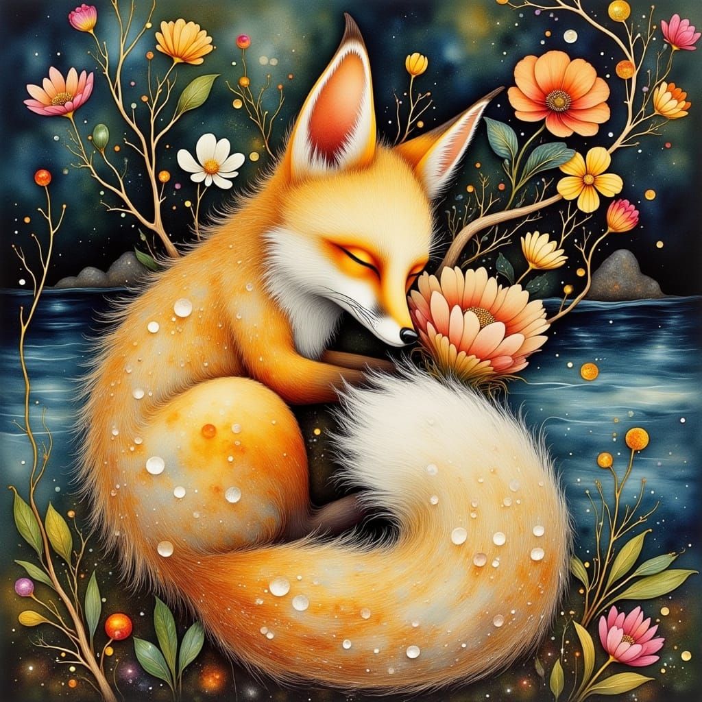 Silver Fox Sleeping Peacefully in Forest Glade