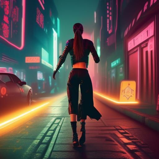 Cyberpunk Runner in Neon Cityscape