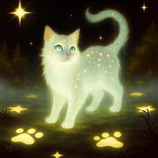 Ethereal StarClan Cat with Star-Like Fur in Dreamlike Digita...